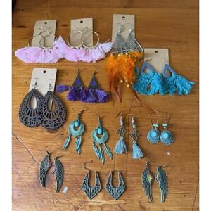 Boho Statement Earring Lot Tassel Festival Southwestern Mixed Costume Jewelry